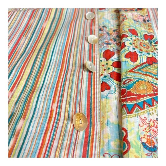 Reversible Double-Sided Blouse Jacket Abalone Buttons Paisley & Stripe M - Picture 7 of 9